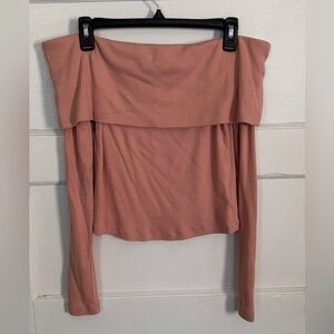 Express Fitted Ribbed Off The Shoulder
Overlay Tee
